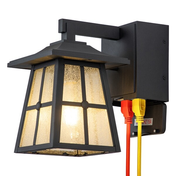 C Cattleya 1 Light Matte Black Aluminum Outdoor Wall Light with Built in GFCI Outlets