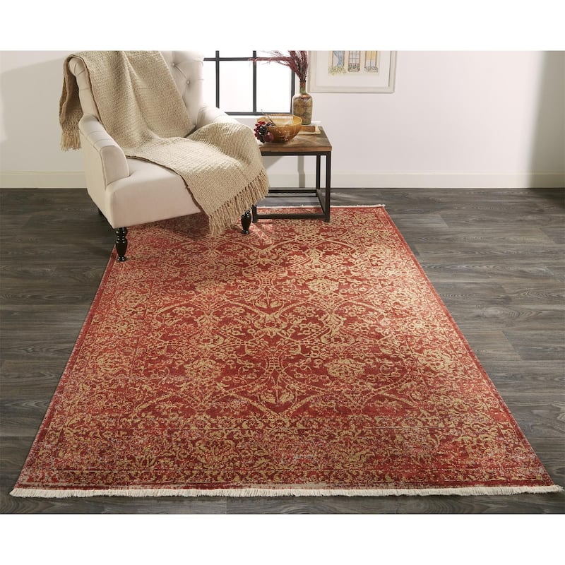 Tessina Distressed Ornamental Rug, Red/Gold/Orange, Area Rug