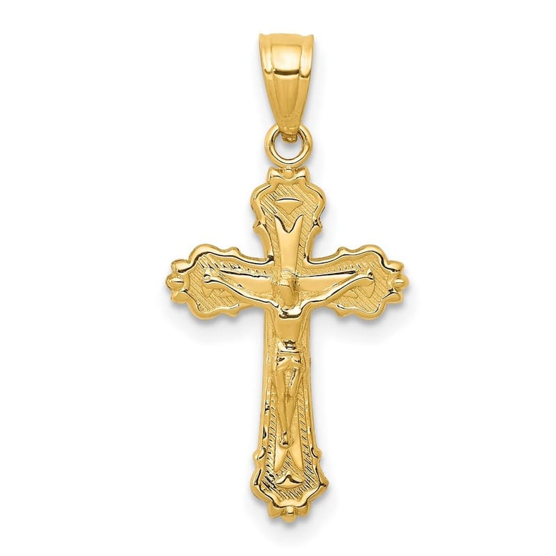 Curata 14k Yellow Gold Solid 18" Sparkle Cut Crucifix Pendant Necklace - 19x12mm