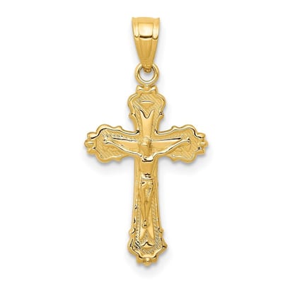 Curata 14k Yellow Gold Solid 18" Sparkle Cut Crucifix Pendant Necklace - 19x12mm