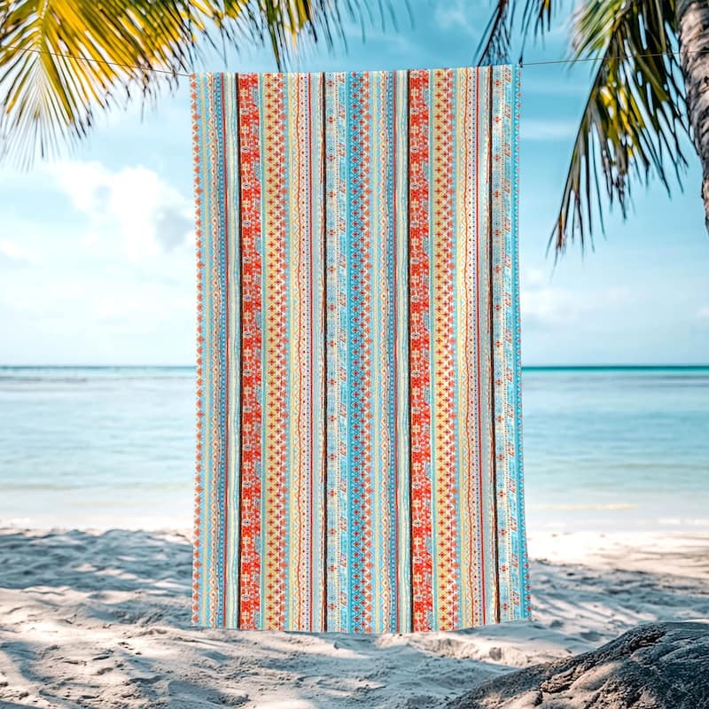 Large Boho Beach Towel Quick Dry Absorbent 30"x60"/35"x70" - Colorful Stripes - 30"x60"