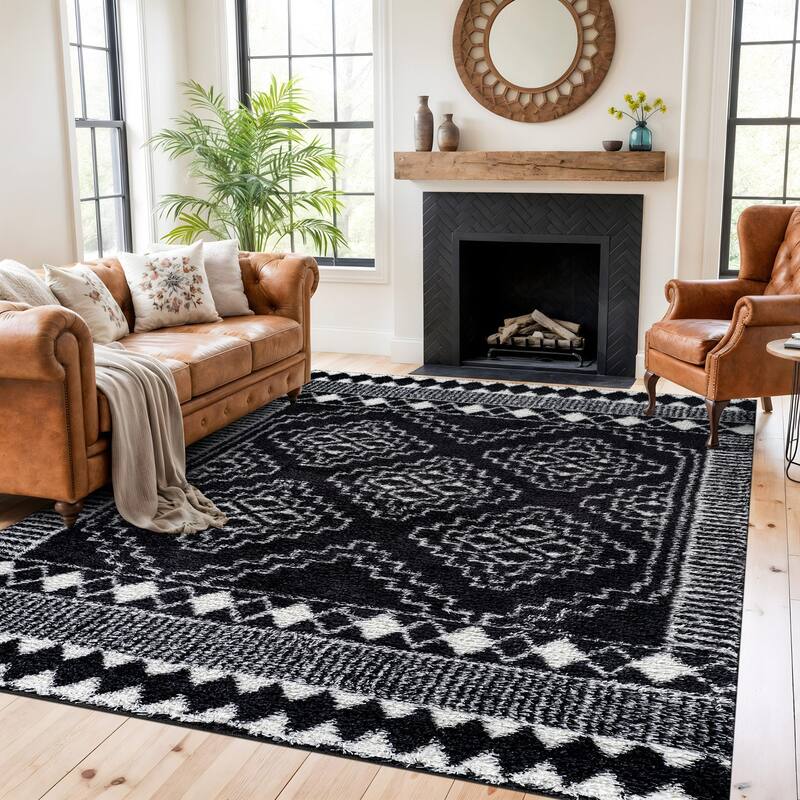 Geometric Shag Rug - Anthracite Dark Gray - Durable Rug for Living Room, Bedroom, or Entryway - Easy to Maintain - Anthracite - 7' 10" x 10'
