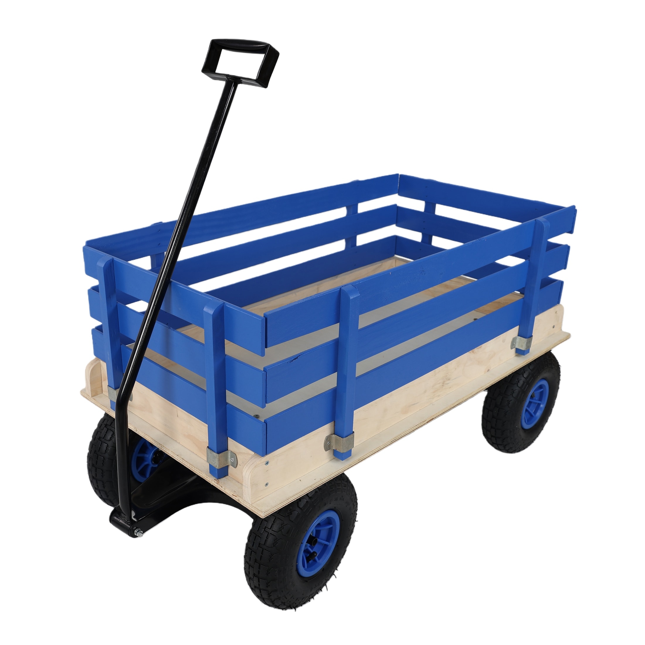 Fresh blue wooden household trolley for children's toy transportation/garden tool cart/outdoor portable trolley