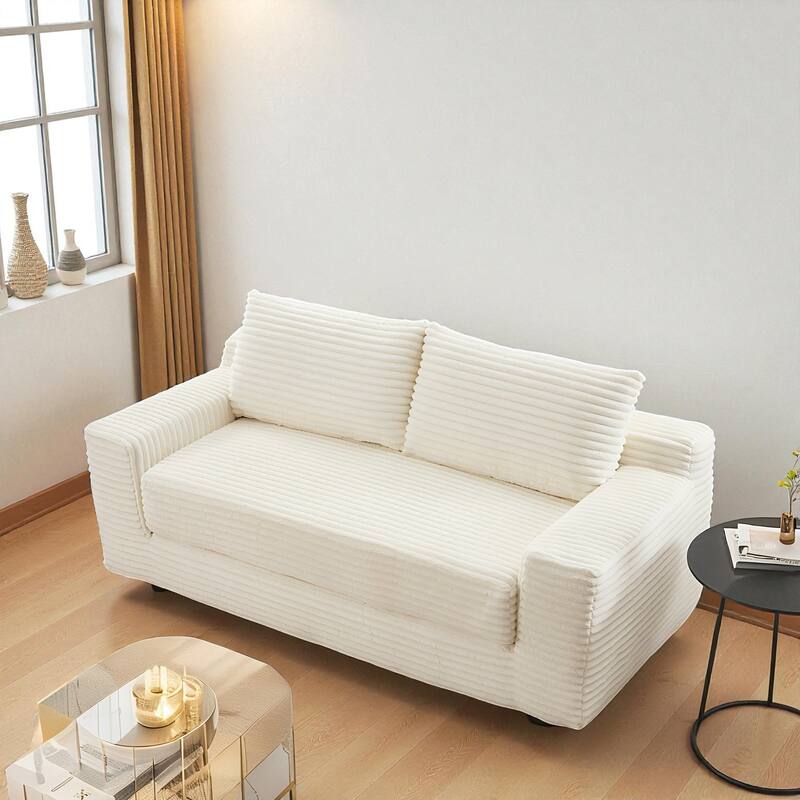 Convertible Memory Foam Loveseat Sofa Bed, No-Assembly Corduroy 2-in-1 Couch with Steel Frame for Small Spaces