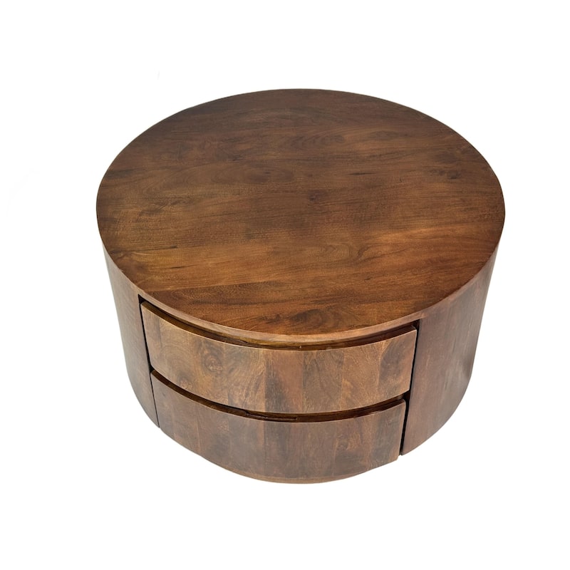 2-Drawer Round Coffee Table - 30" - Chestnut Finish