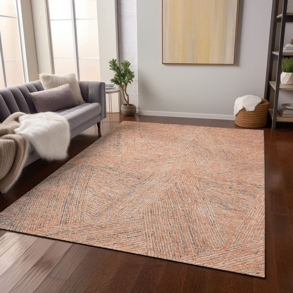 Machine Washable Indoor/ Outdoor Solid Geo Chantille Rug