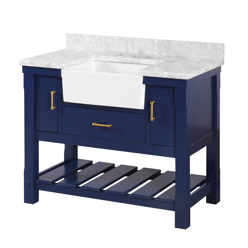 KitchenBathCollection Charlotte 42" Farmhouse Bathroom Vanity with Carrara Marble Top