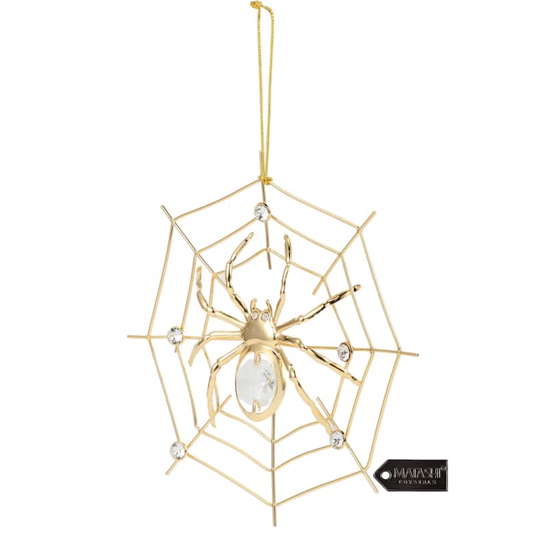 Matashi 24K Gold Plated Crystal Studded Lucky Spider Hanging Ornaments for Christmas Tree Spider Miracle Traditions, Home Decor