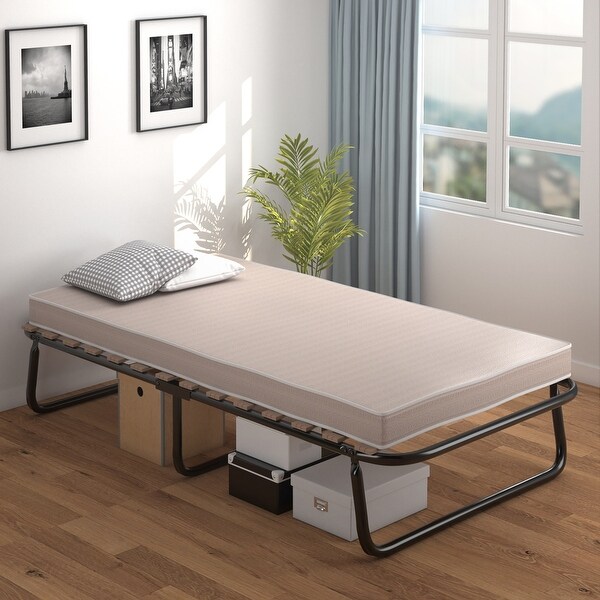 Gymax Portable Folding Guest Bed Cot with Memory Foam