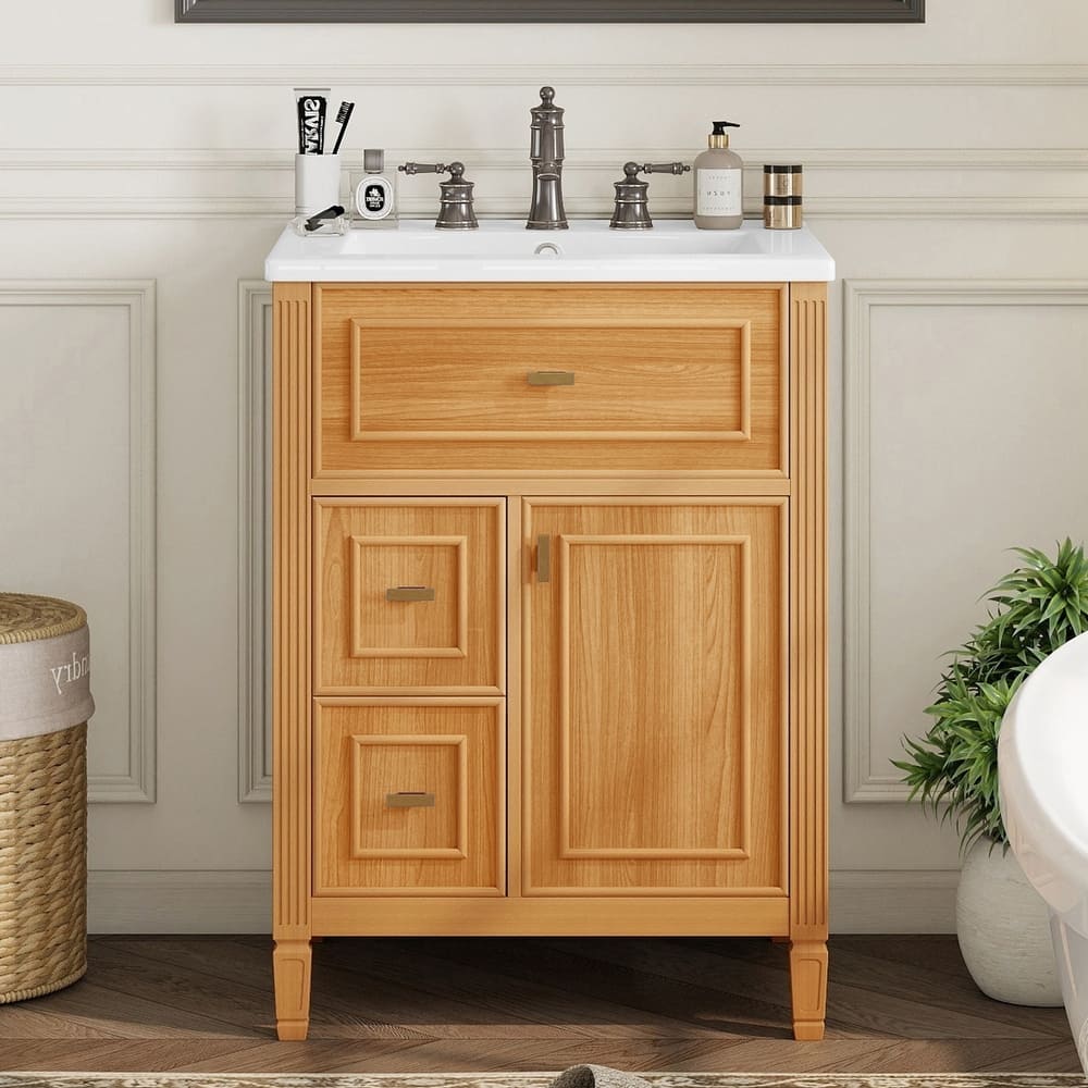 GDFStudio - Benjamin Hawthorne Modern Freestanding Bathroom Vanity with Flip Drawer Storage