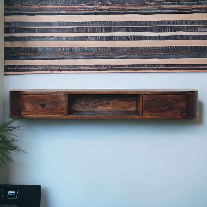 Artisan Furniture Solid Wood Lunar 2 Drawer Floating Console, Wall Mounted in Brown - N/A