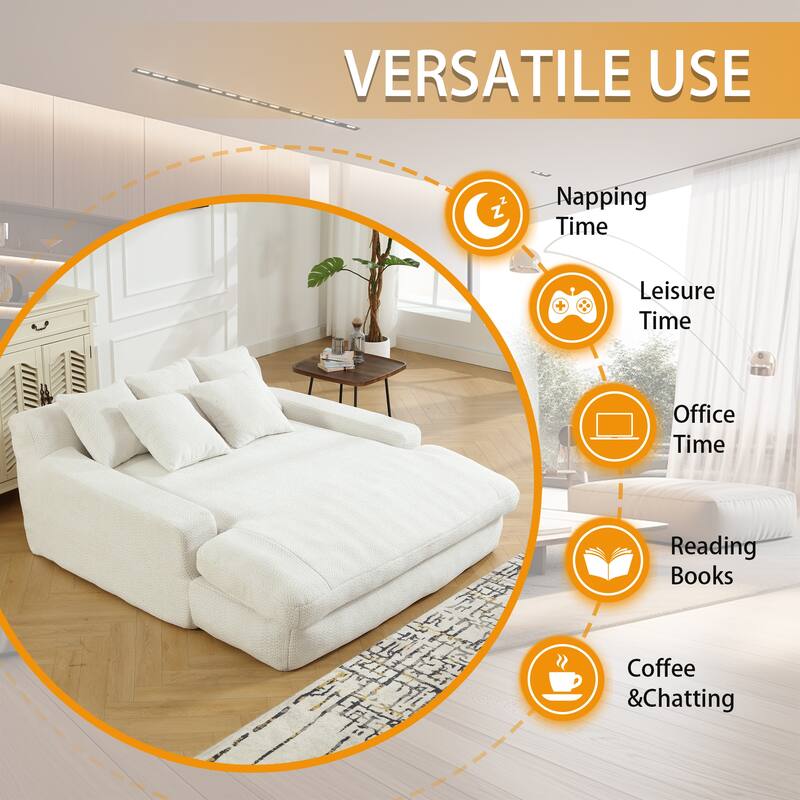 Chenille Upholstered 2-seater Deep Seat lazy sofa bed With 5 back pillows
