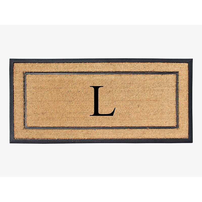 A1HC Natural Coir Monogrammed Door Mat for Front Door, Durable Large Outdoor Rug, Heavy Duty Welcome Doormat - 24" X 48" - L