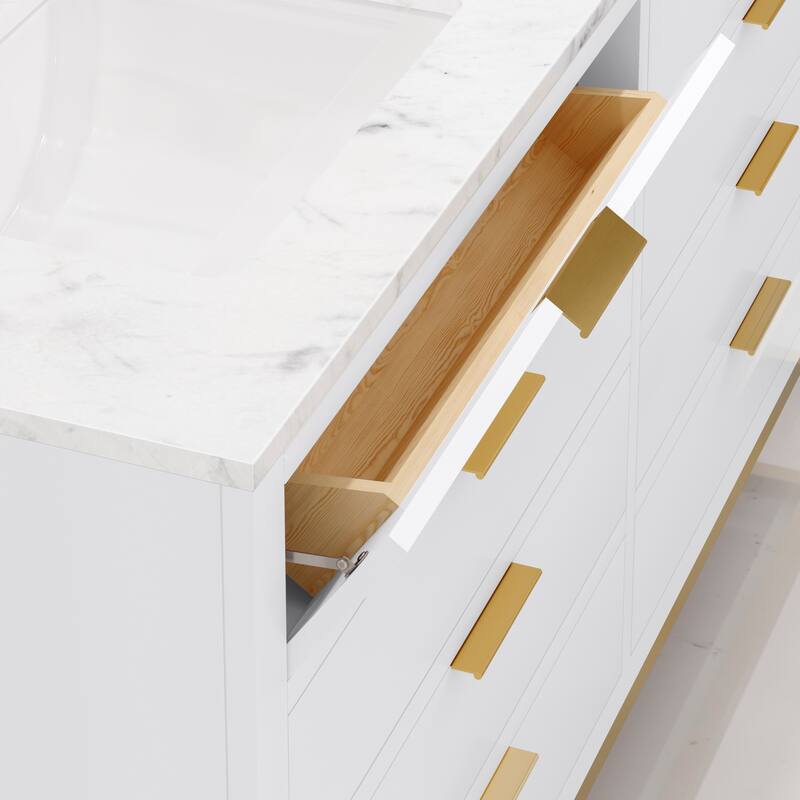 Bristol Carrara White Marble Countertop Vanity with Mirror