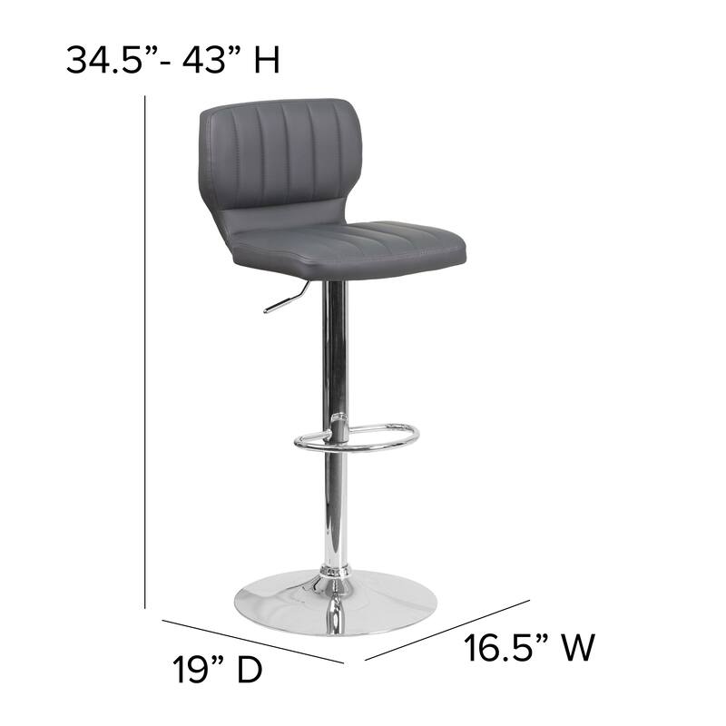 Contemporary Chrome Adjustable Bar Stool - 16.5"W x 19"D x 34.5" - 43"H