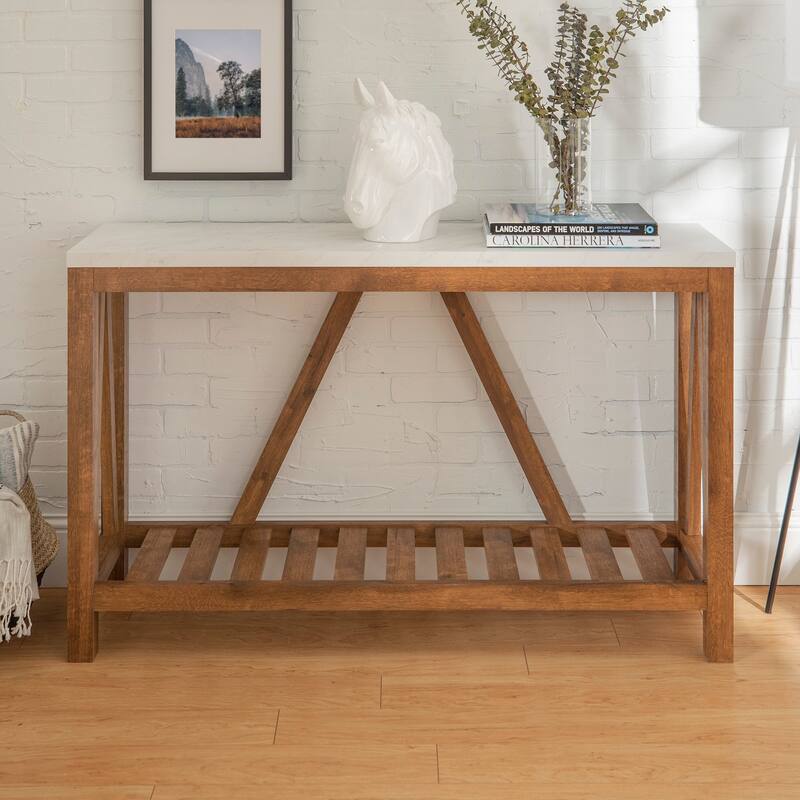 Middlebrook Paradise Hill A-Frame Entry Table - Marble / Walnut