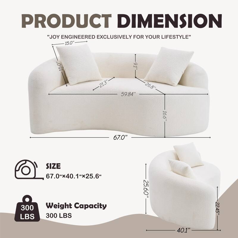 S-Curved Dual-Depth Chenille Sofa Compact, No Assembly