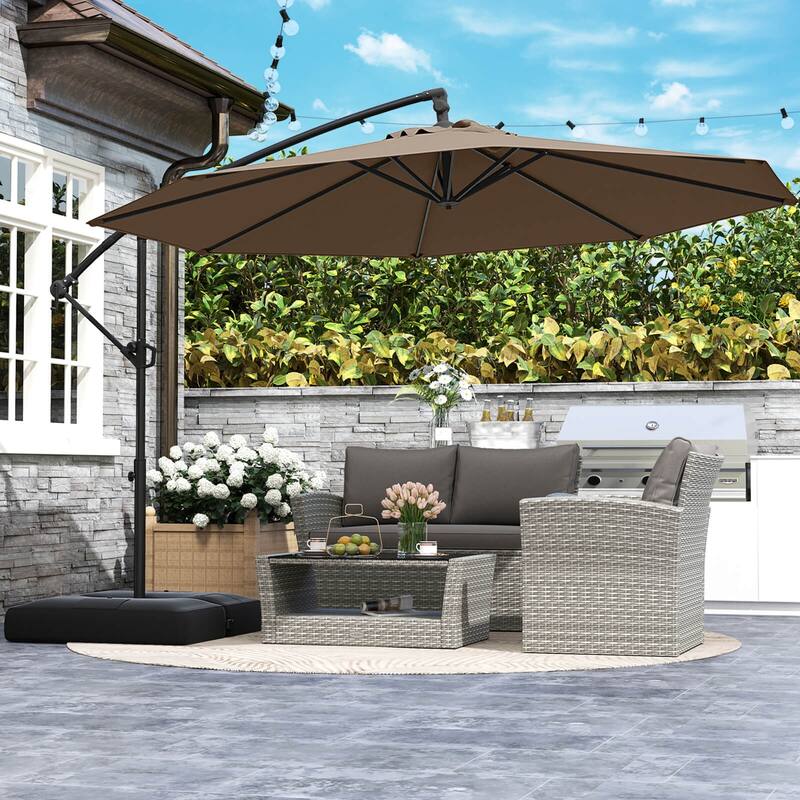 Costway 10 FT Offset Hanging Umbrella with Base Patio Cantilever