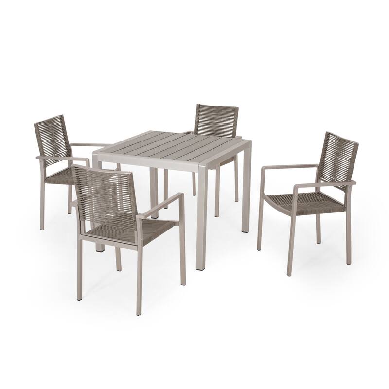 Peridot 5-piece Aluminum Patio Dining Set by Christopher Knight Home - Faux Wood + Silver + Taupe