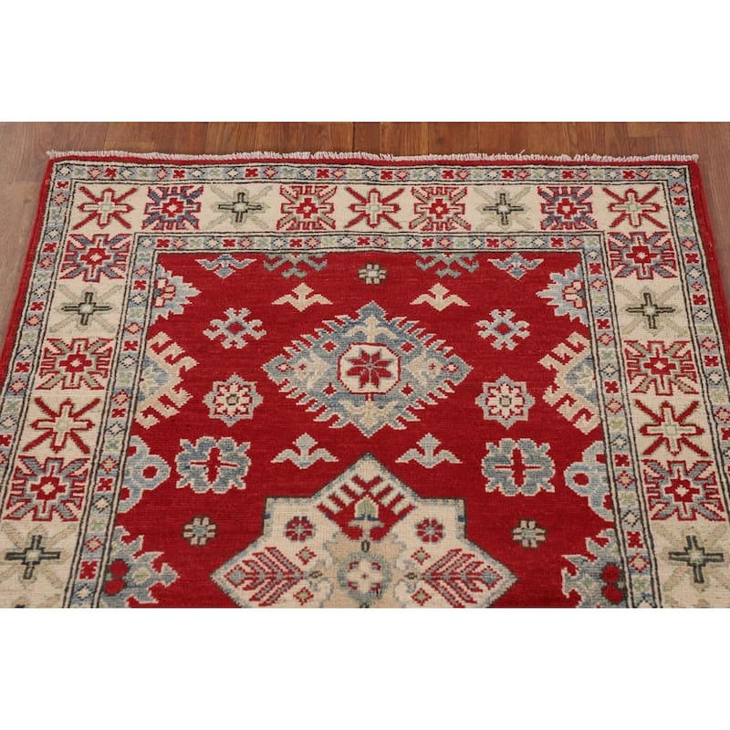 Kazak Accent Rug Hand-Knotted Traditional Oriental Wool Carpet - 3'6"x 4'11"