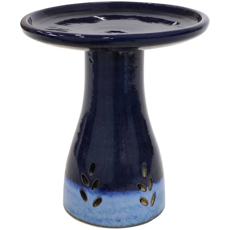 Sunnydaze Glazed Ceramic Outdoor Bird Bath - UV/Frost Resistant
