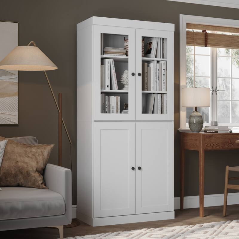 Palace Imports 100% Solid Wood 6-Shelf Bookcase with Clear Glass, Shaker Doors and Adjustable Shelves