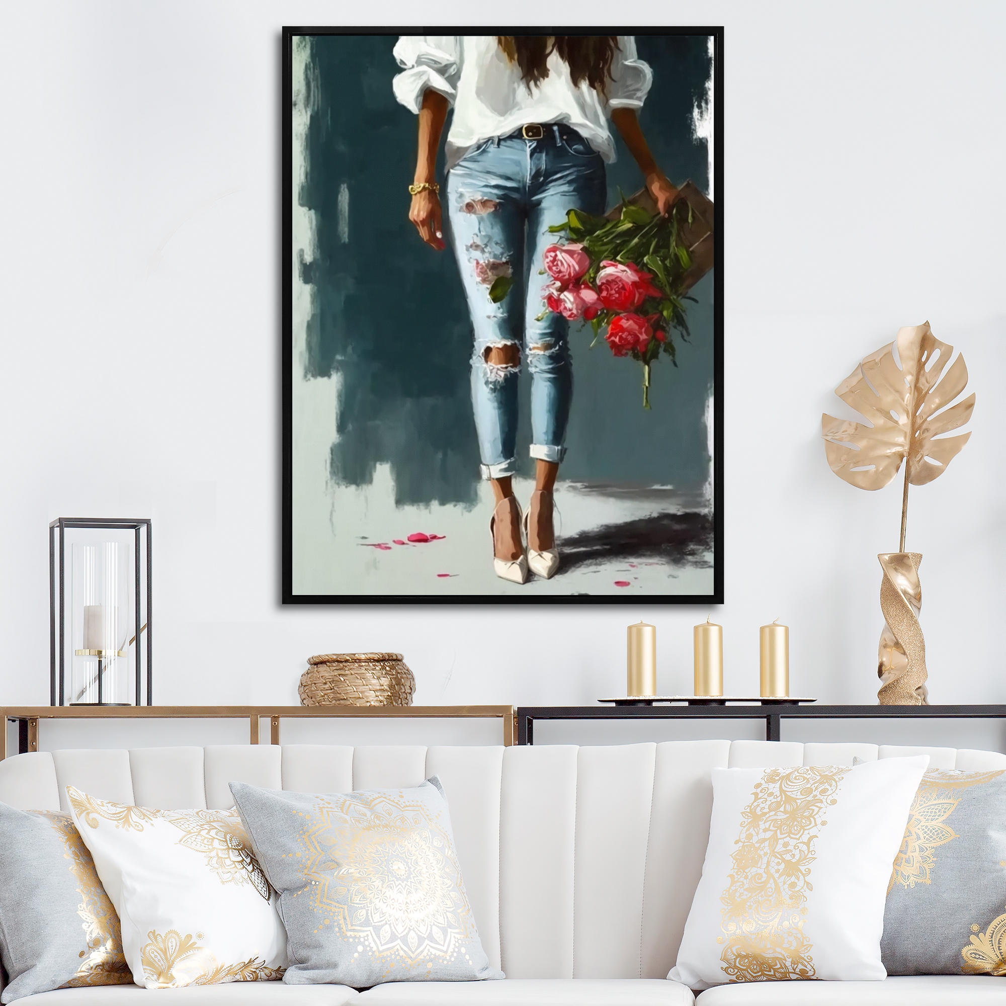 Jeans with hot sale red flowers