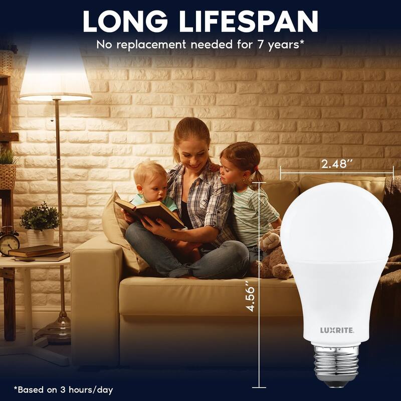 Luxrite A19 LED Light Bulb 12.5W=100W 2700K 1500LM Non-Dimmable E26 Damp Rated ETL Listed 48 Pack - Warm White