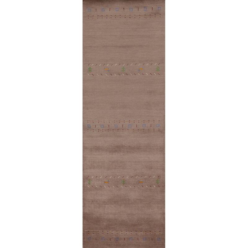 Hand Knotted Oriental 100% Wool Carpet Tribal Tribal Brown Gabbeh Runner Rug - 9' 10'' X 2' 8''