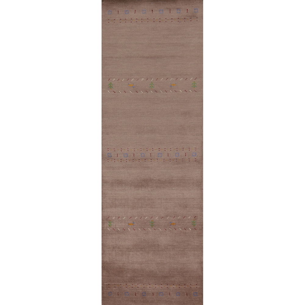 Hand Knotted Oriental 100% Wool Carpet Tribal Tribal Brown Gabbeh Runner Rug - 9' 10'' X 2' 8''