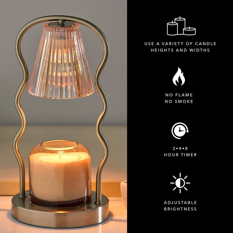 Chiara Candlewarmer Lamp with Timer - Dimmable Wax Melt Heater, 3 Lighting Modes & Auto Shutoff - Ribbed Glass