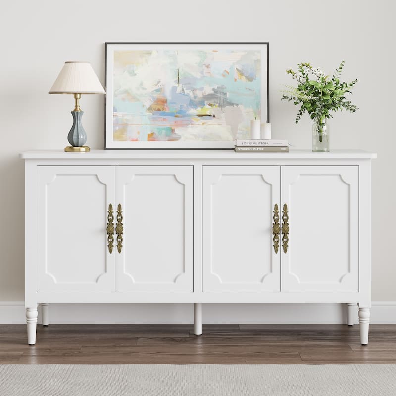 58" W Sideboard Cabinet with Adjustable Shelves and 4 Doors