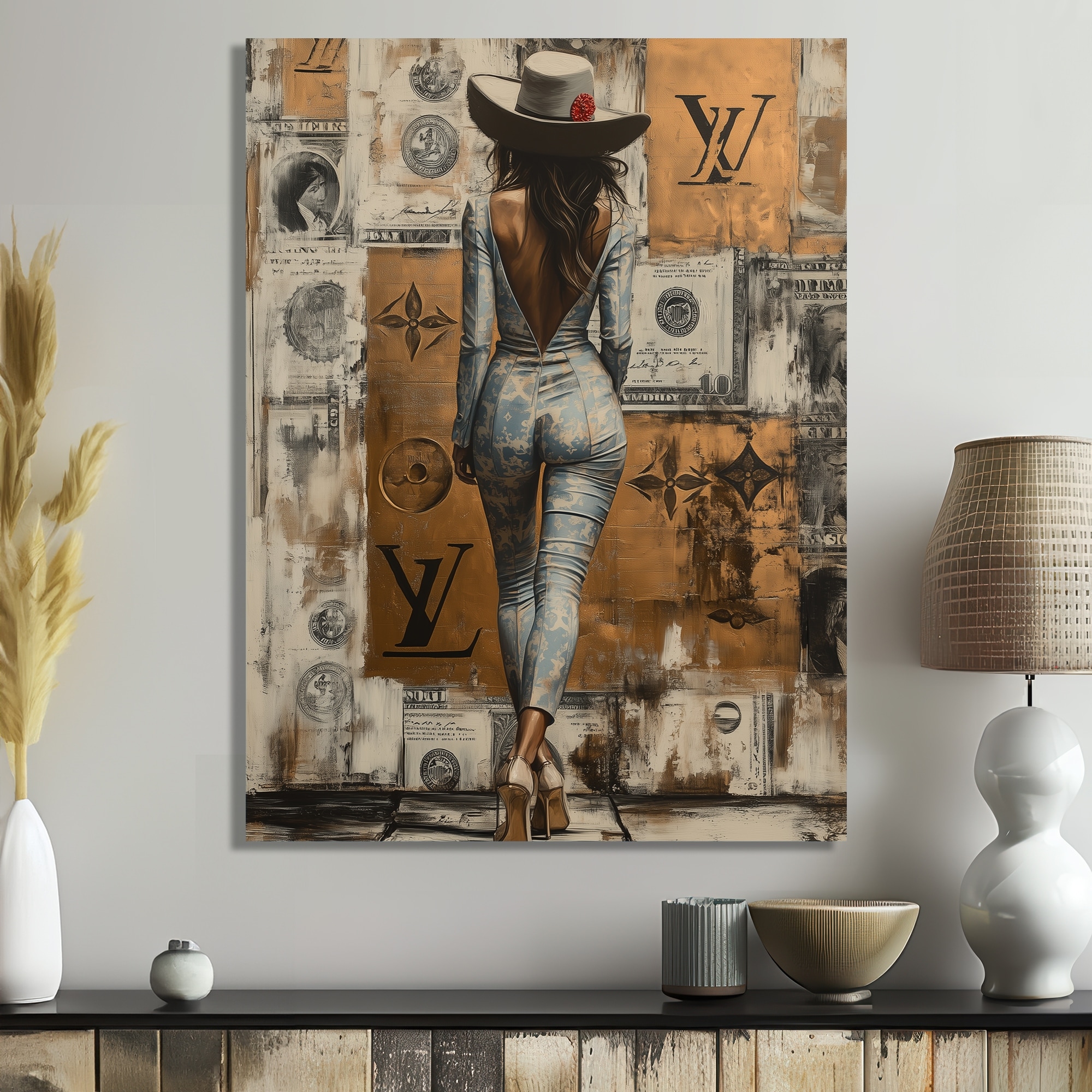 Designart "Walk Away Girl Into A Luxury Life" Fashion Girl Power Framed Wall Art - Glam Wall Decor Black Wall Art Print