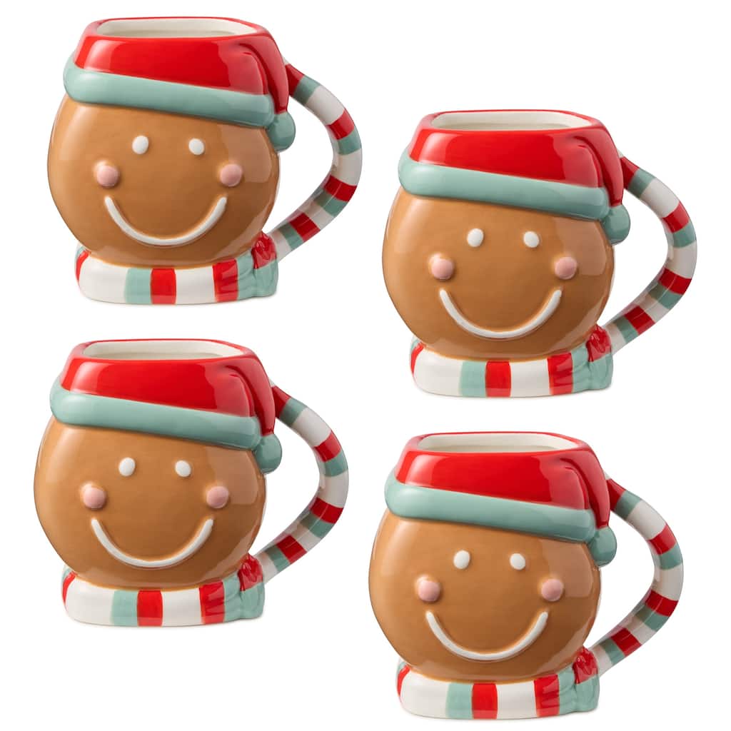 Certified International Christmas Whimsy Gingerbread Set of 4 3-D Mugs 18 oz.