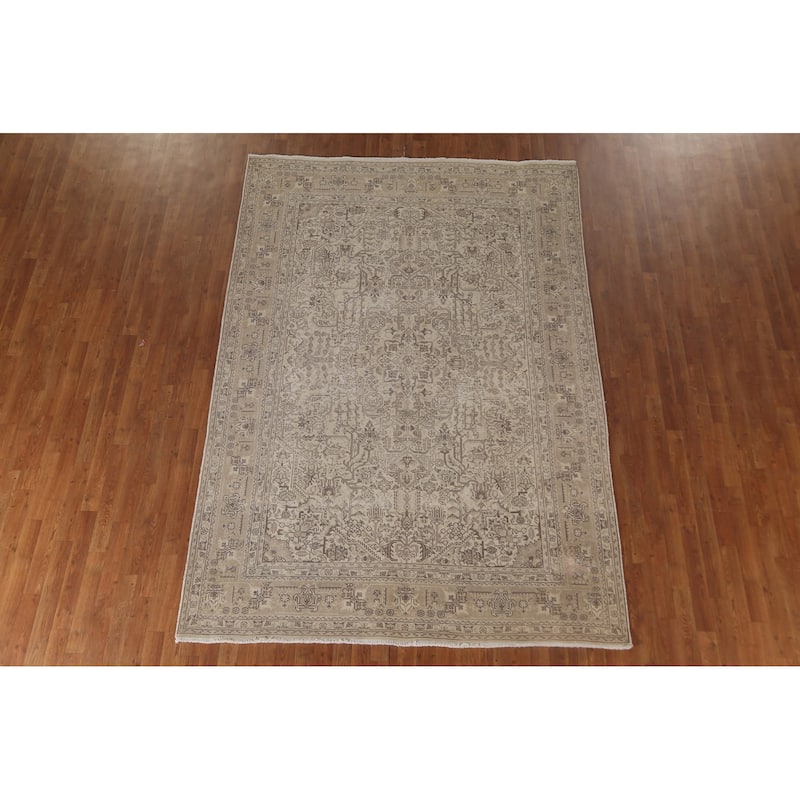 Distressed Geometric Tabriz Persian Vintage Rug Handmade Wool Carpet - 6'9" x 9'7"