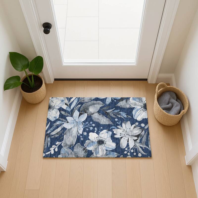 Machine Washable Indoor/ Outdoor Floral Chantille Rug