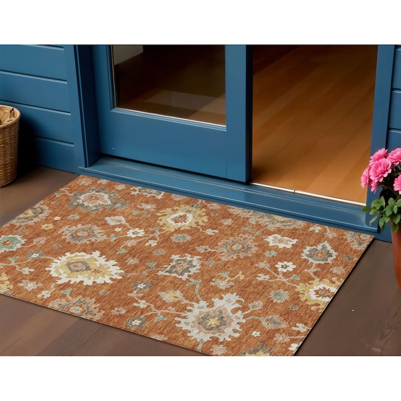 HomeRoots Floral Traditional Rectangle Outdoor Rug - 3' x 5'