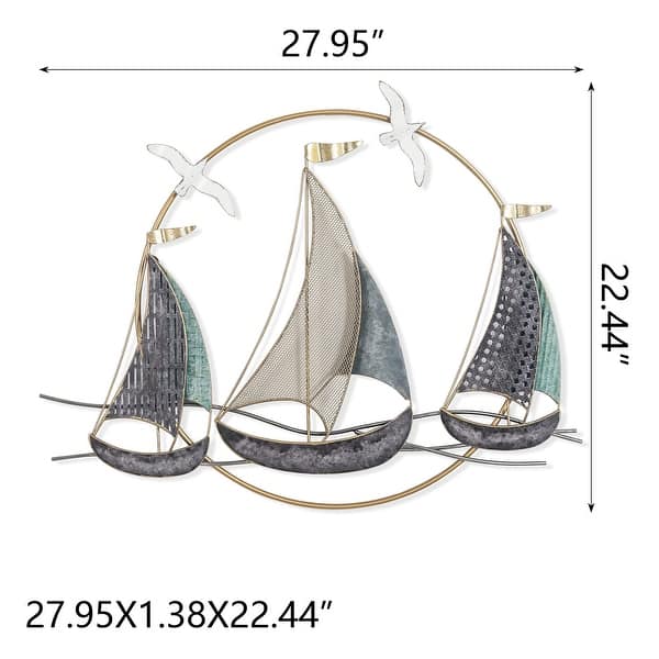 dimension image slide 5 of 6, Adeco 3D Metal Ship Wall Decoration Sailboat Wall Sculpture