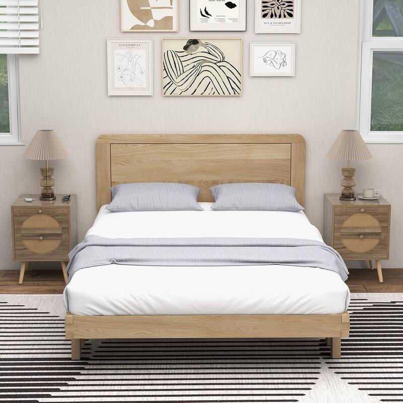 2PCS Rattan Nightstand Boho Bedside Tables Accent End Tables