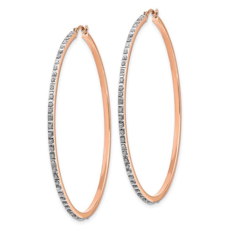 Curata 14k Rose Gold Polished Diamond Fascination Round Hinged Hoop Earrings - 52x52mm Wide 2mm Thick