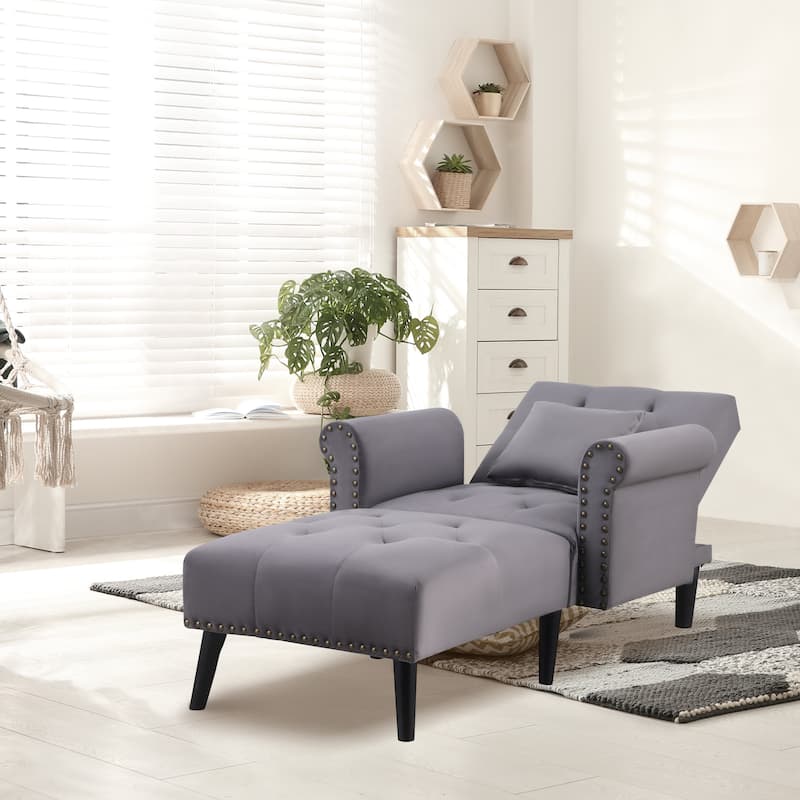 HOMCOM 2-In-1 Chaise Lounge Chair with Thick Padding, Adjustable Backrest, and Wooden Legs