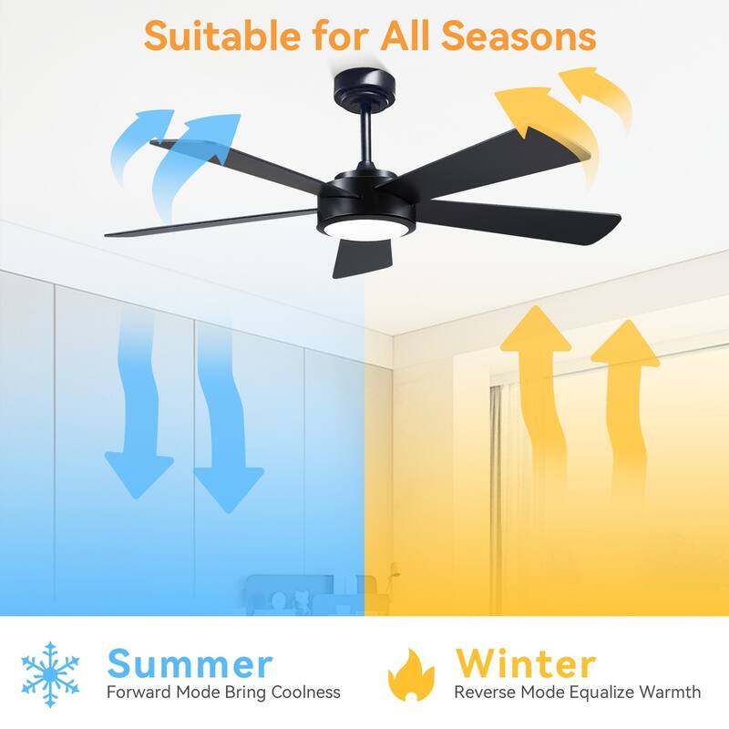 52" Modern Ceiling Fan with Light and Remote,APP Control,Suitable for Sloped Ceiling,Reversible Blades,DC Motor - 52 Inches