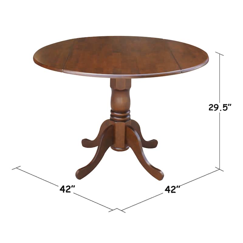 Round Pedestal Base Solid Wood 42-inch Drop-leaf Dining Table