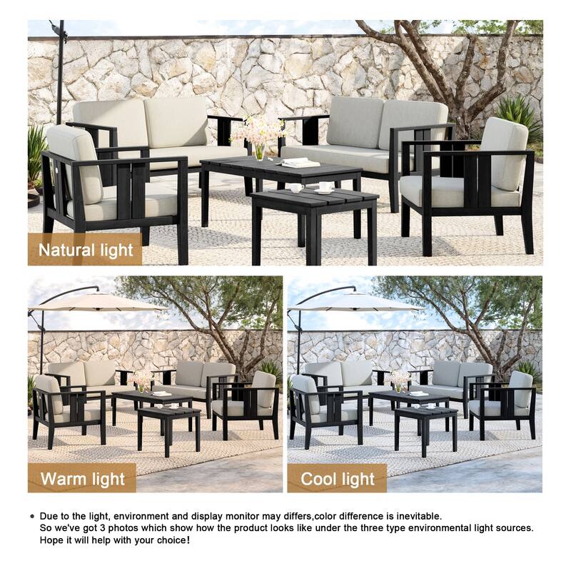 Teak Wood 6-Piece Outdoor Conversation Set with Table