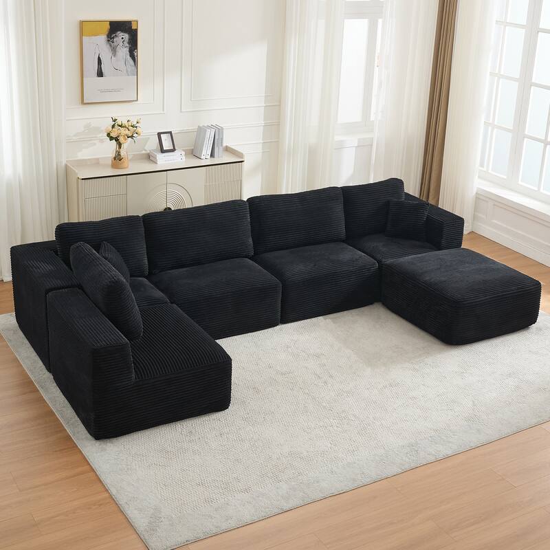Modular Sectional Ottoman Corduroy Rectangle Footstool