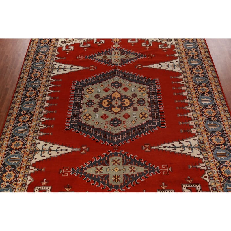 Palace Size Red Viss Indian Large Rug Handmade Wool Carpet - 12'2"x 17'9"