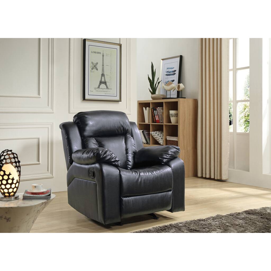 Black Oversized Faux Leather Rocker Recliner with Soft Thick Cushion