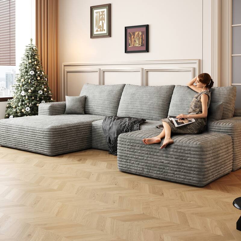 Sofa 107-in Casual Gray 3 -seater Left Reclining Sectional with 1 Ottoman - 8' x 10'