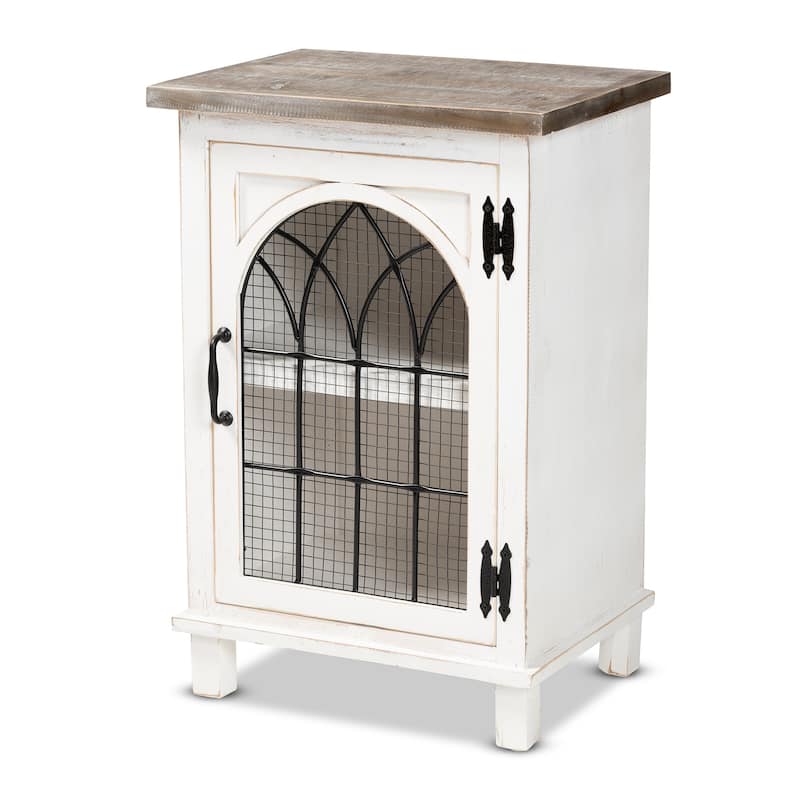 Faron Traditional Farmhouse White and Oak Brown Wood 1-Door End Table - Off-White/Brown - Wood
