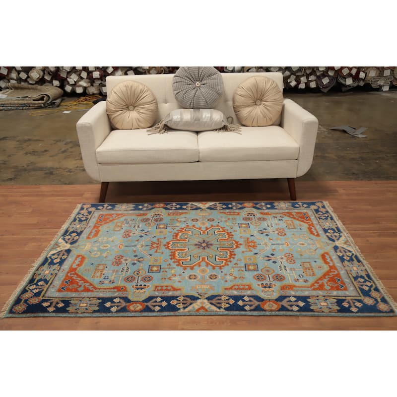 Hand Knotted Oriental 100% Wool Carpet Traditional Medallion Navy Blue & Blues Kazak Area Rug - 5' 11'' X 3' 11''
